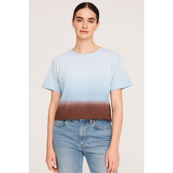 KULE Blue Brown Ombre Box Crop Top T Shirt Tee Top   Women's Size Large - Picture 1 of 10